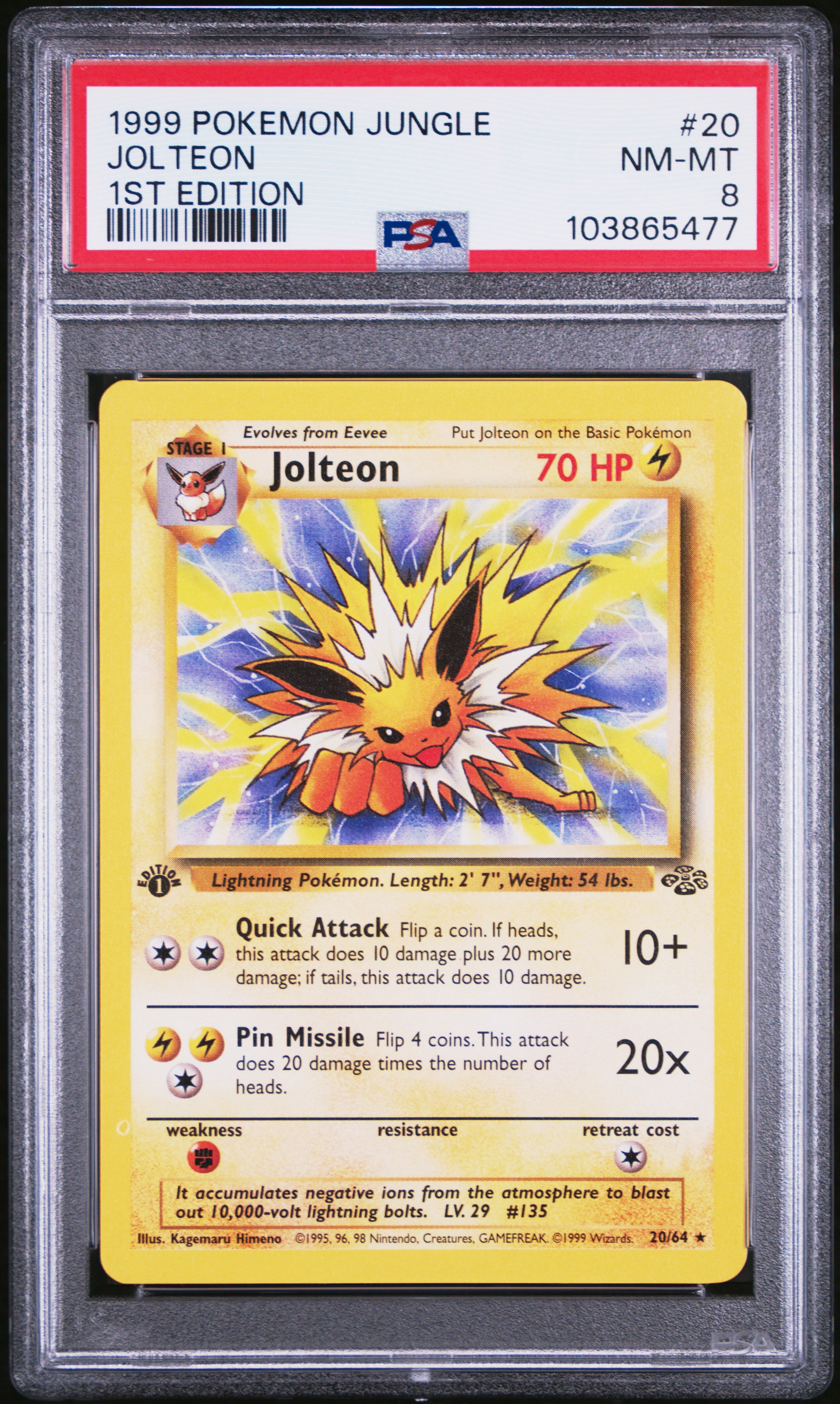 Jolteon 1st Edition Non Holo 20/64 PSA 8