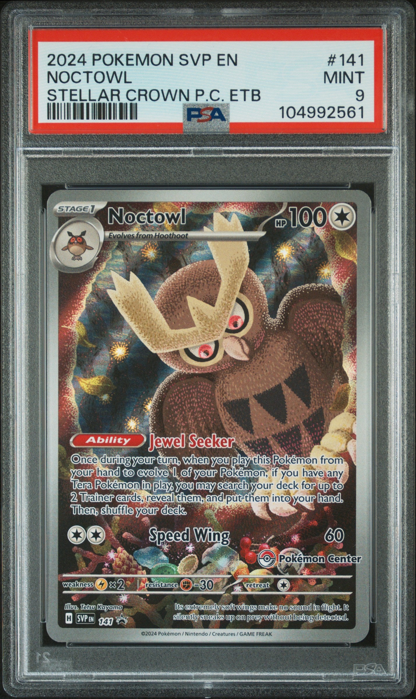 Noctowl SVP Pokemon Center Stamp 141 PSA 9