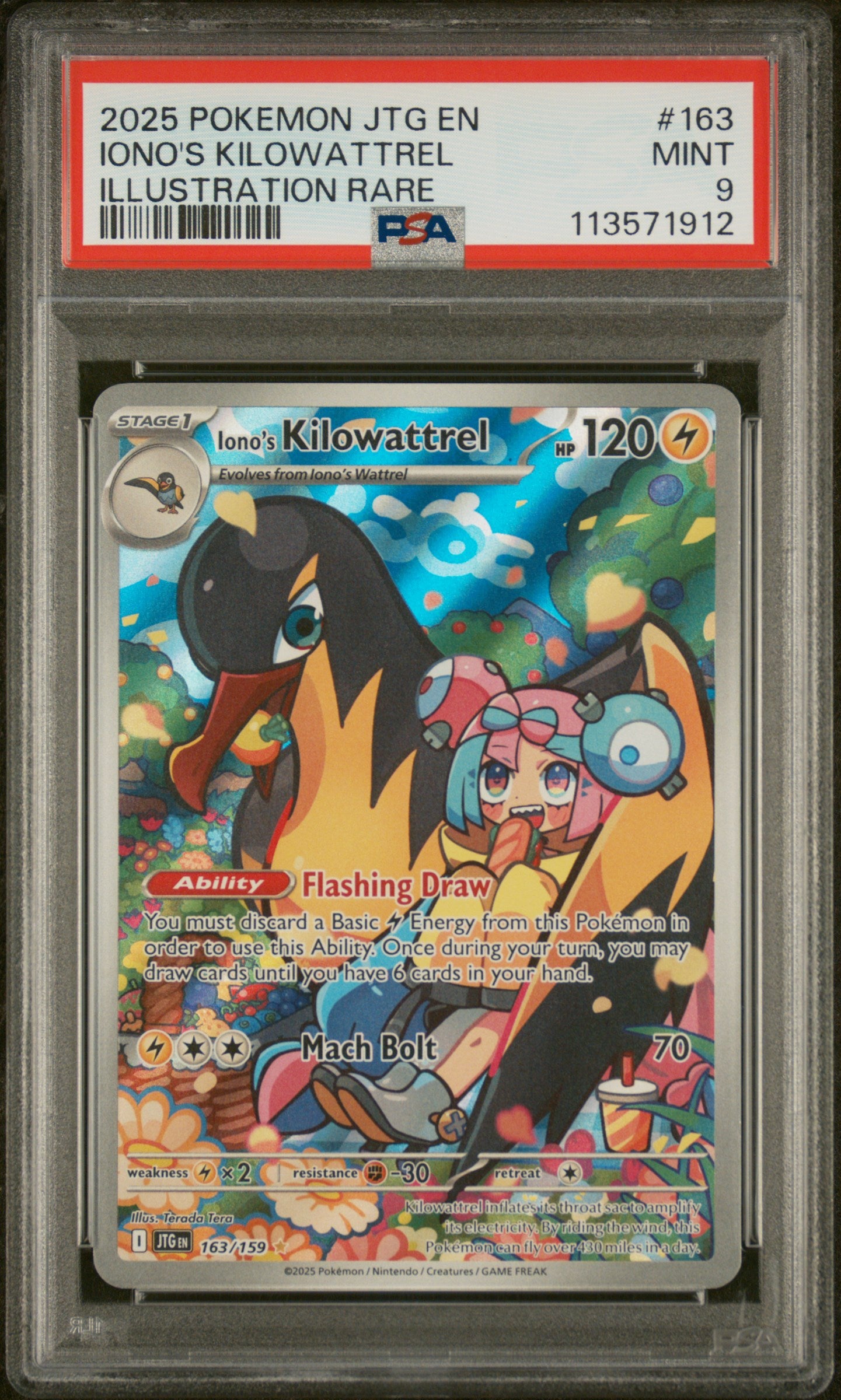 Iono's Kilowattrel Illustration Rare 163/159 PSA 9