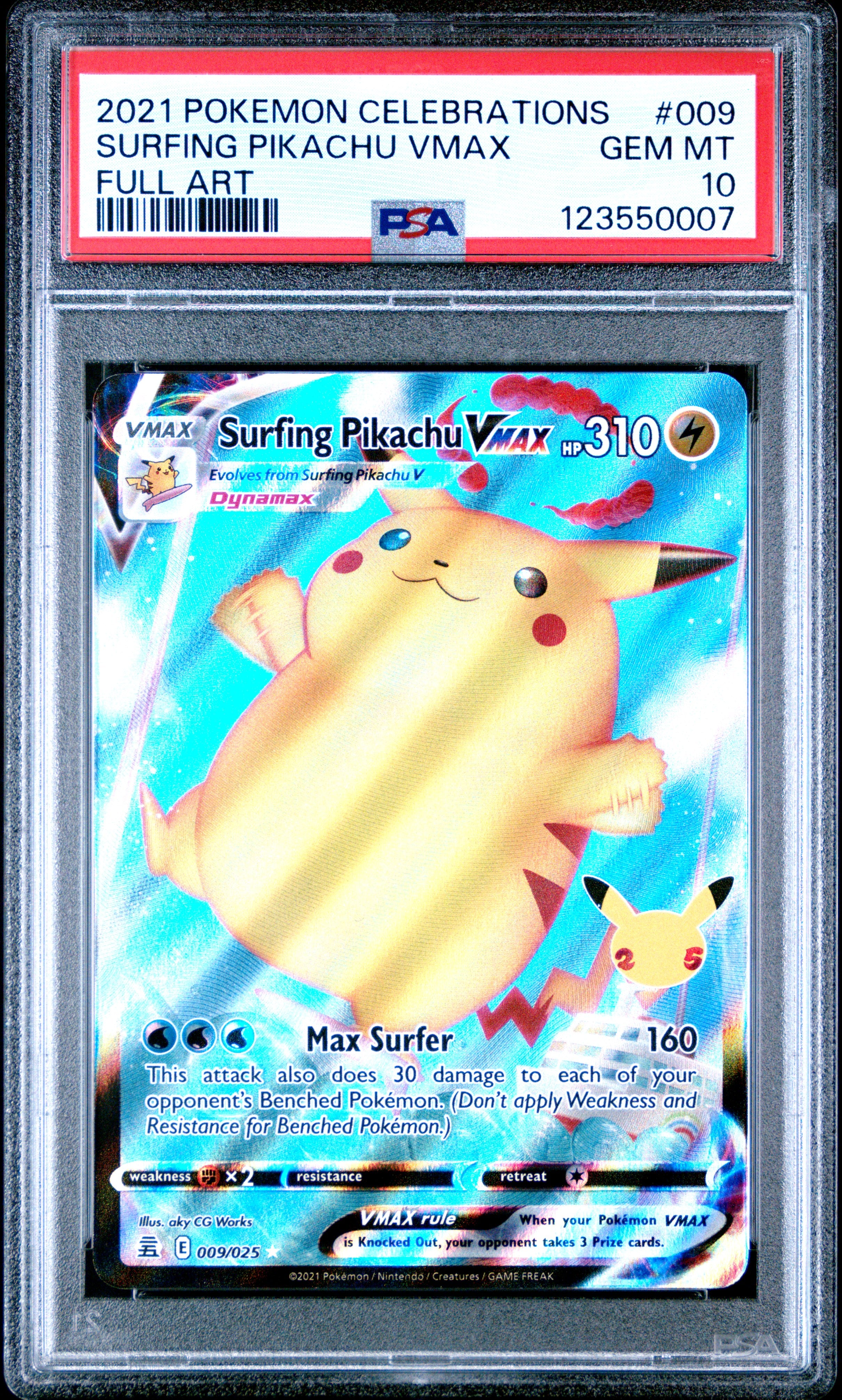 Surfing Pikachu VMAX Full Art 009/025 PSA 10