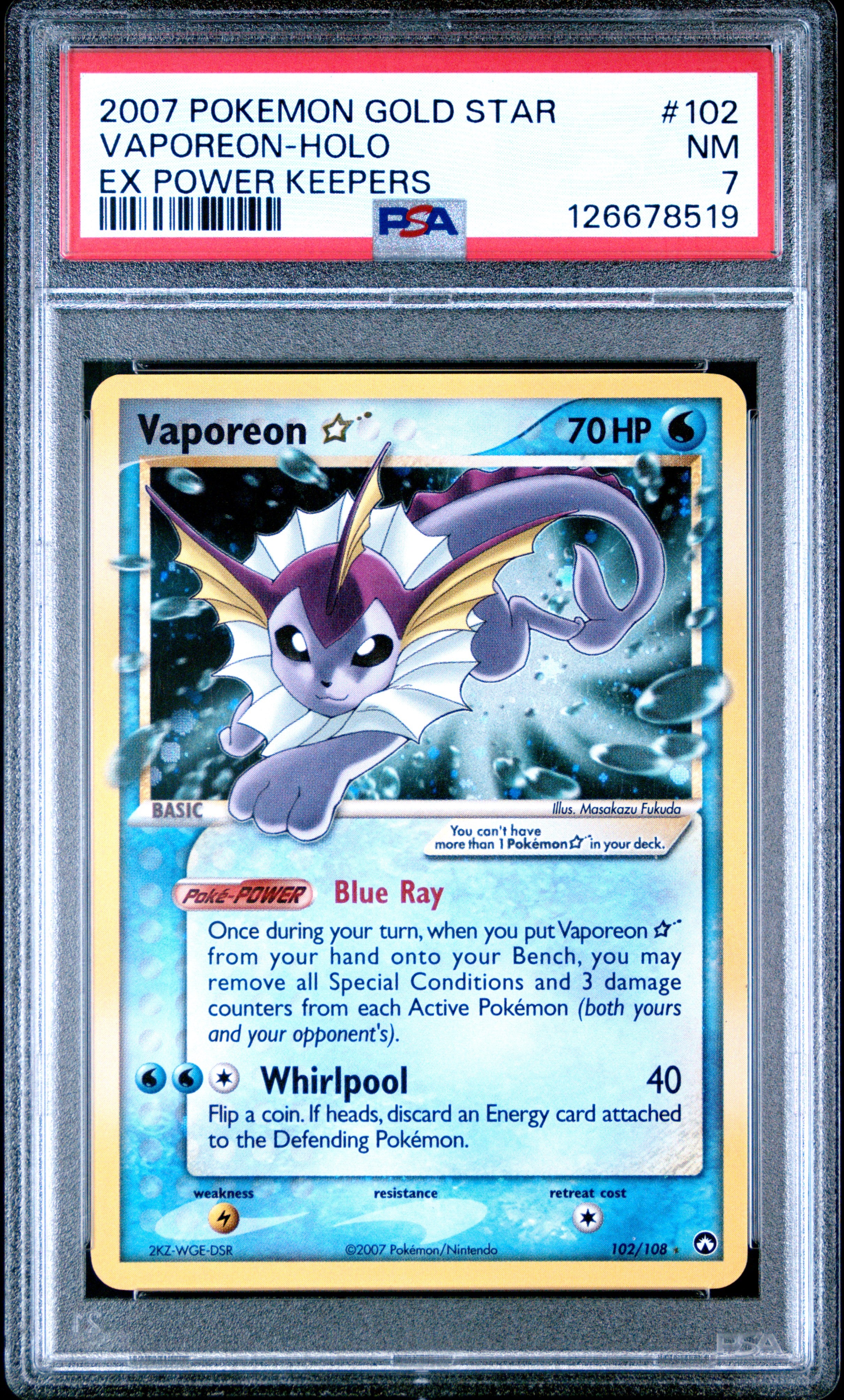 Vaporeon Gold Star 102/108 PSA 7