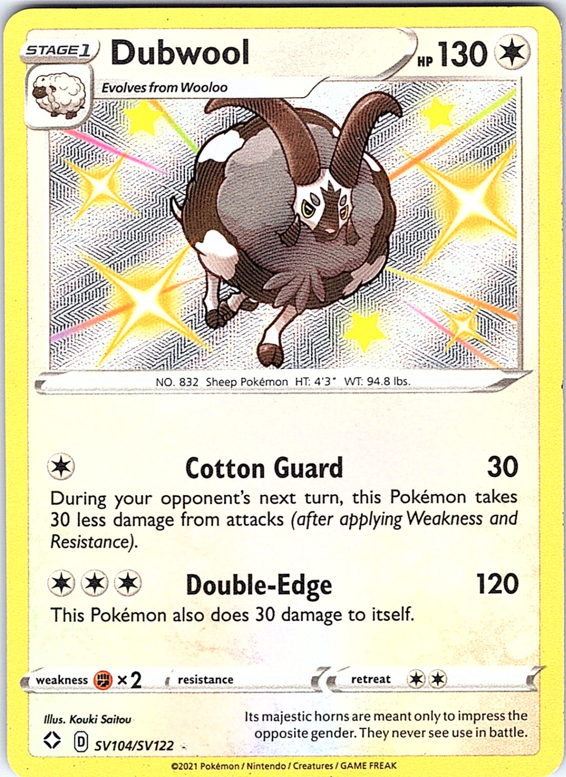 Dubwool Shiny Holo Rare Shining Fates: Shiny Vault SV104/SV122 NM