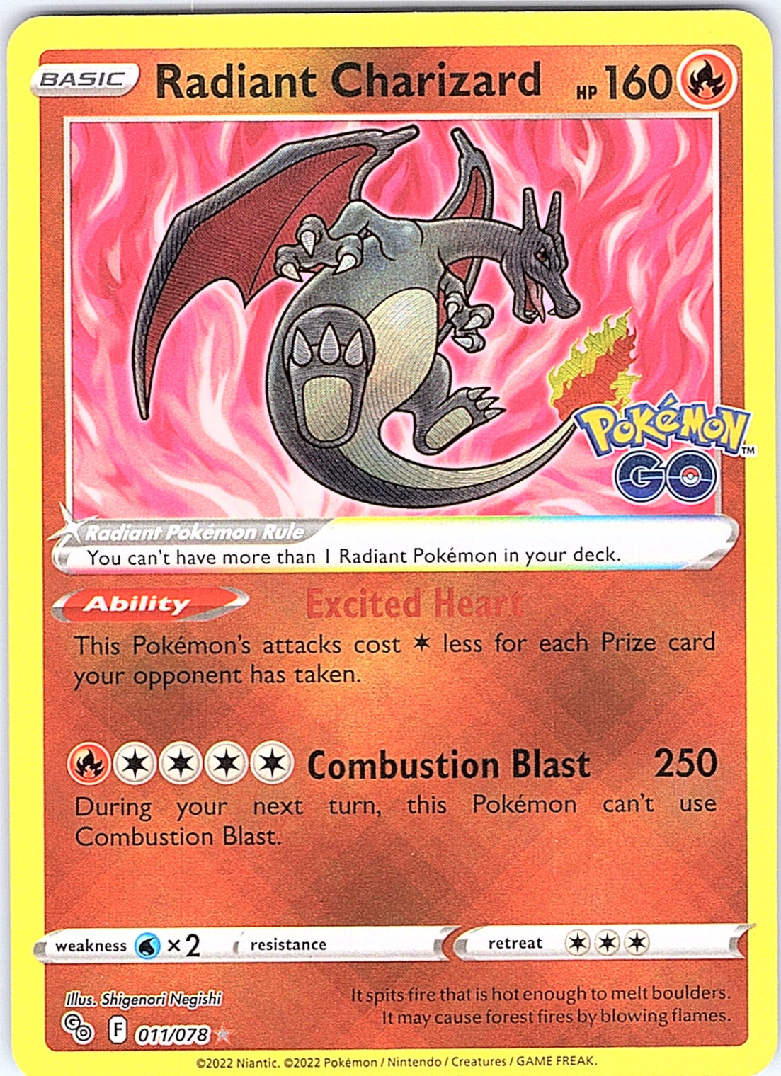 Radiant Charizard Radiant Rare Pokemon GO 011/078 NM