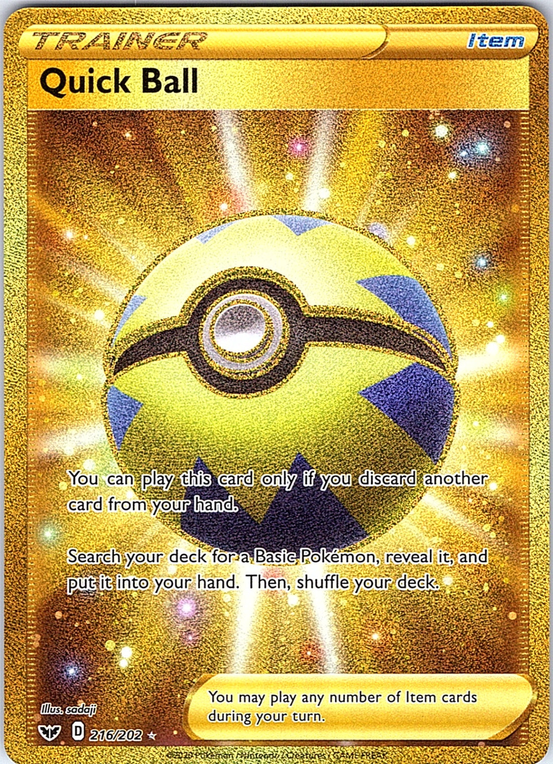 Quick Ball (Secret) Secret Rare SWSH01: Sword & Shield Base Set 216/202 NM