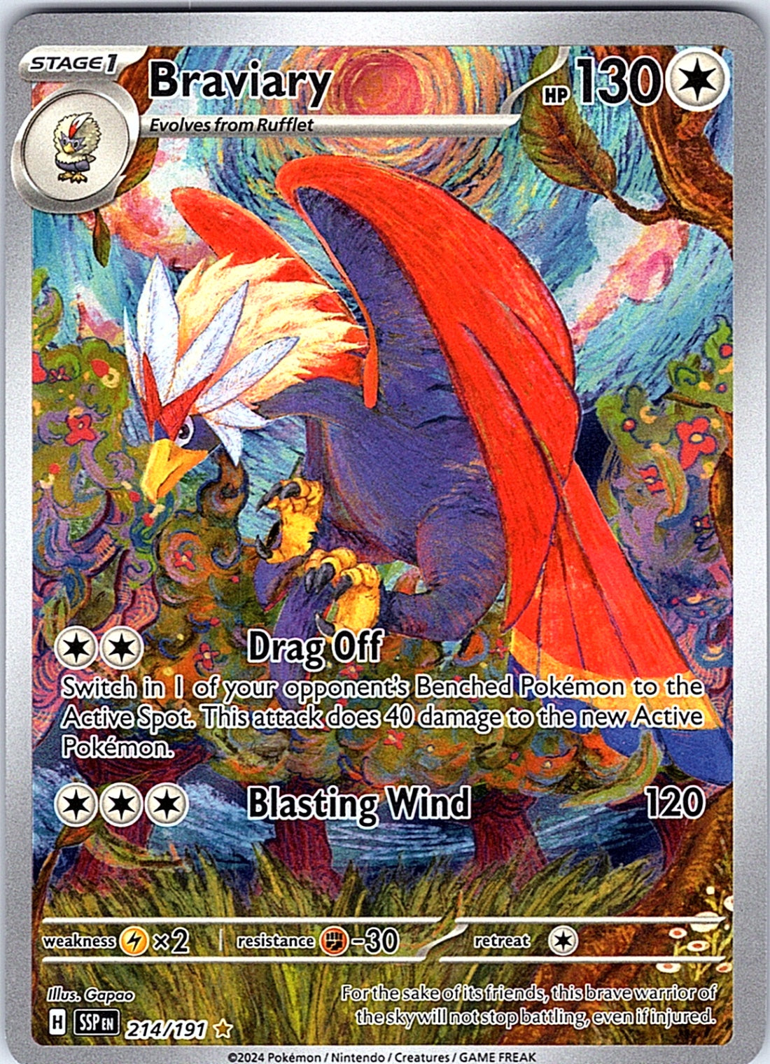 Braviary Illustration Rare SV08: Surging Sparks 214/191 NM