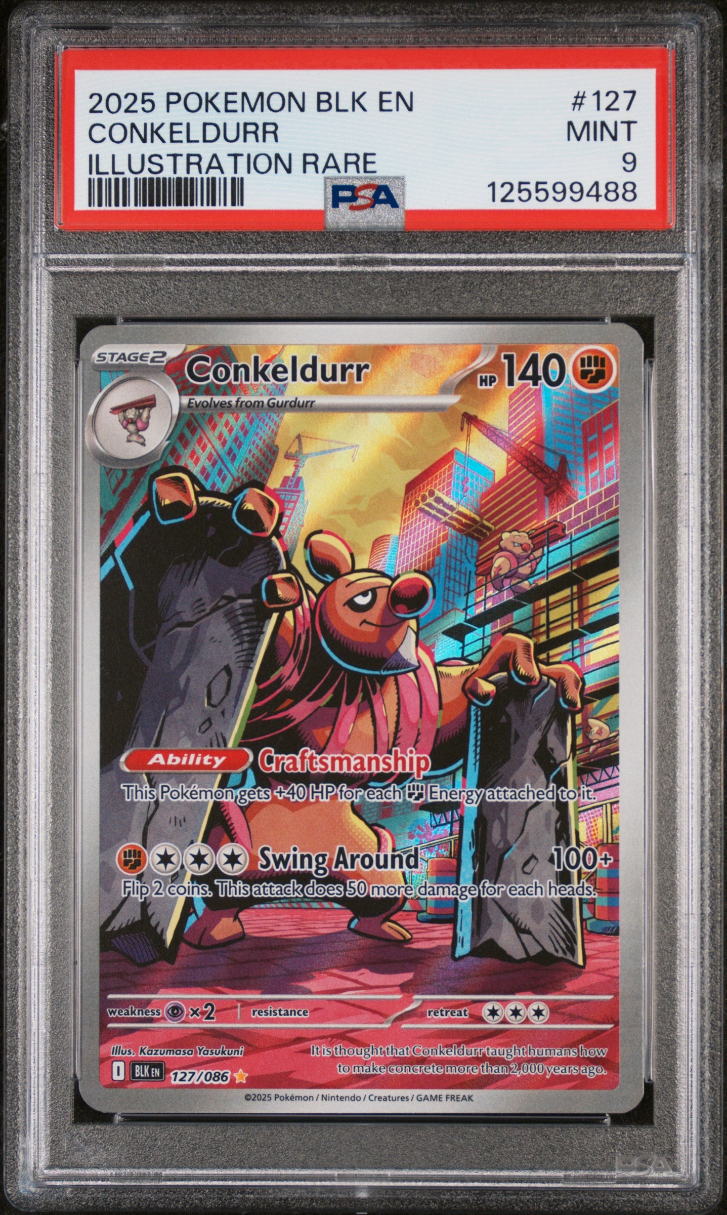 Conkeldurr Illustration Rare Pokemon Blk En-Black Bolt 127 PSA 9