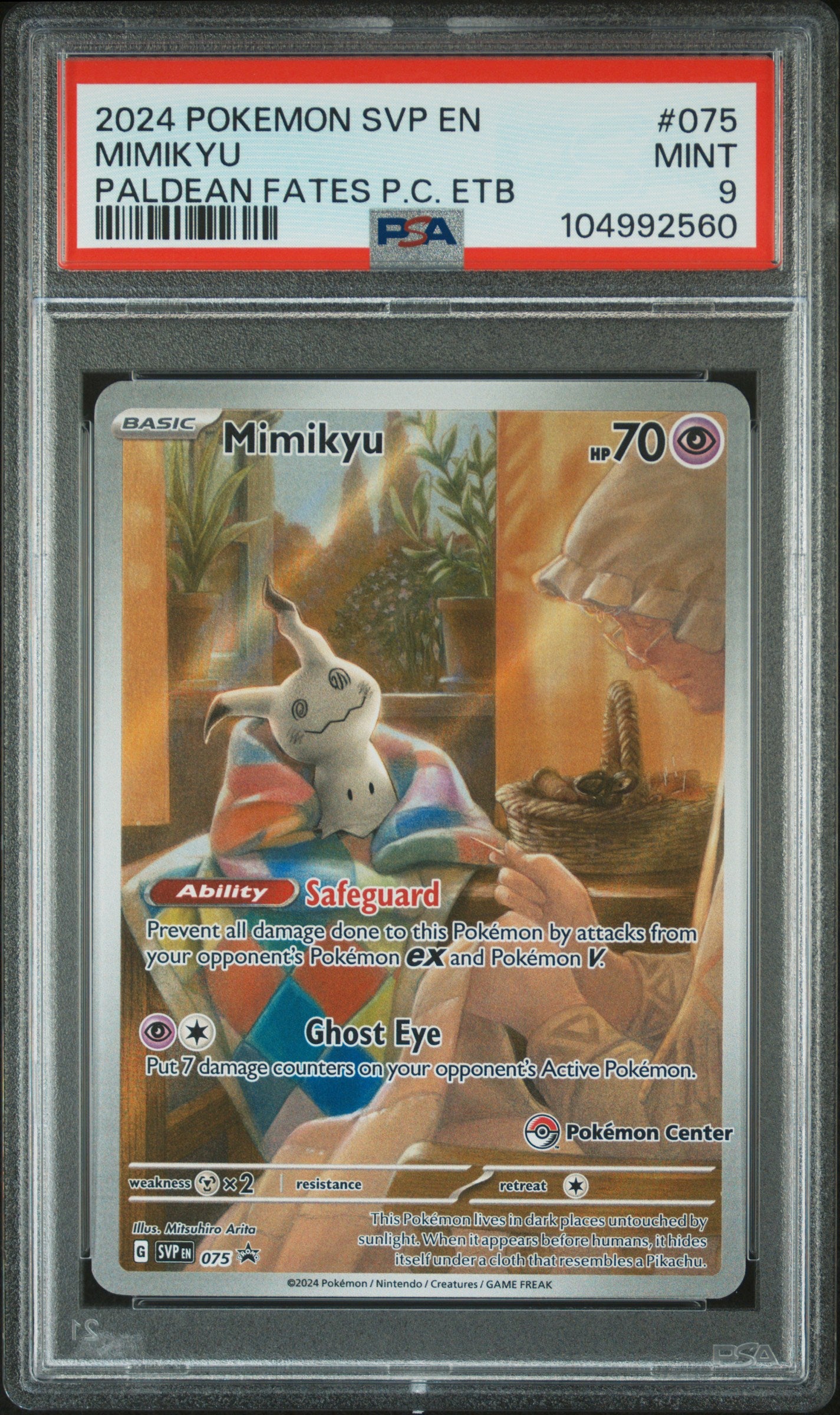 Mimikyu SVP 075 Pokemon Center Stamp PSA 9