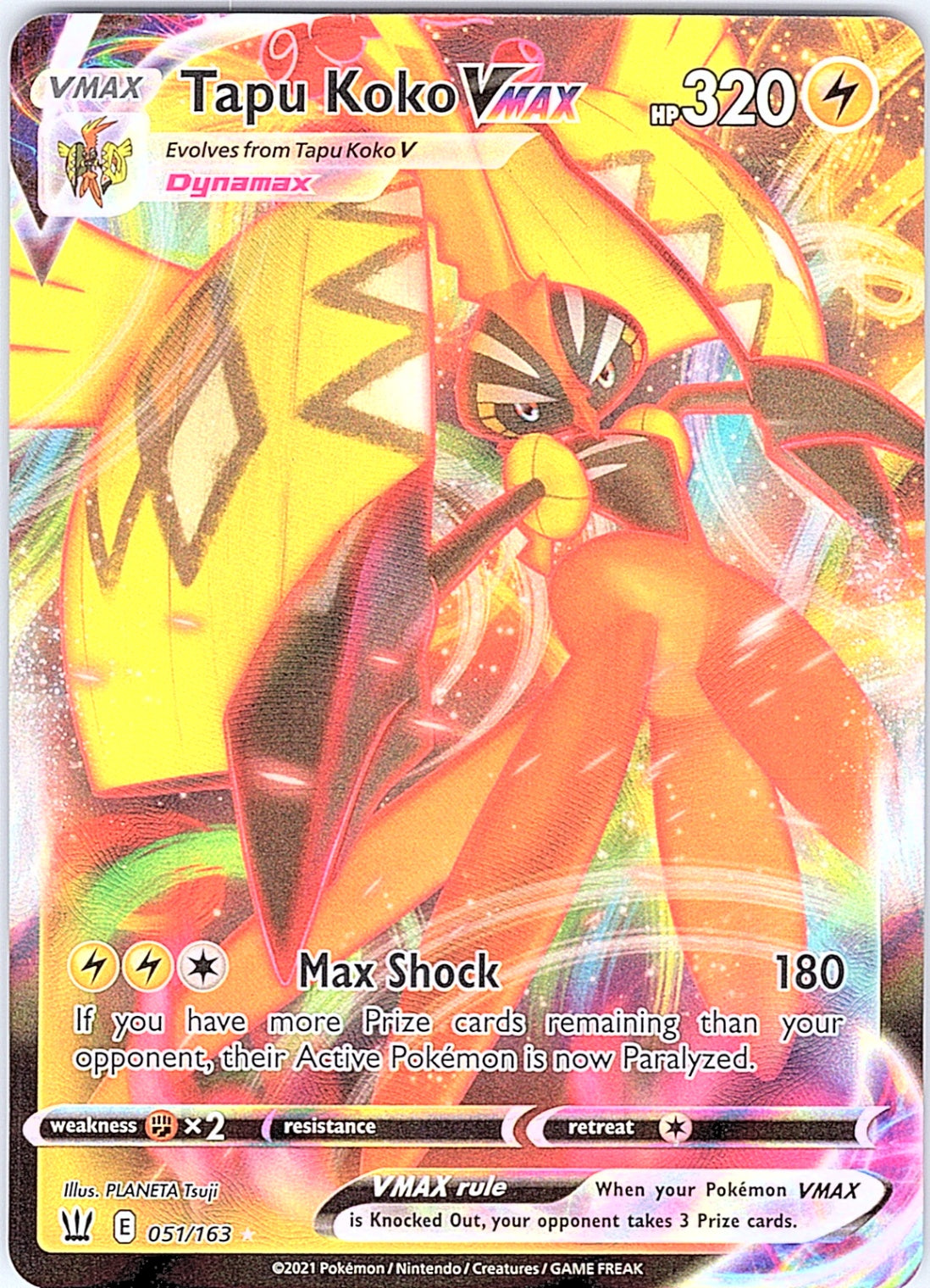 Tapu Koko VMAX Ultra Rare SWSH05: Battle Styles 051/163 NM