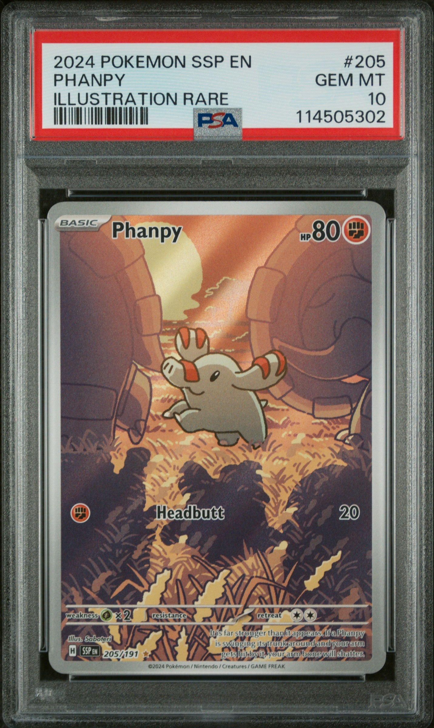 Phanpy Illustration Rare Pokemon Ssp En-Surging Sparks 205 PSA 10