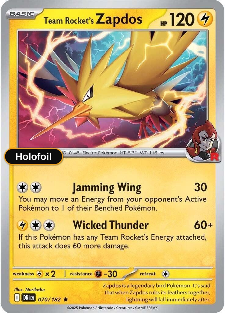 Team Rocket's Zapdos SV10: Destined Rivals - Holofoil