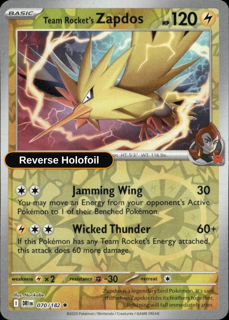 Team Rocket's Zapdos SV10: Destined Rivals - Reverse Holofoil