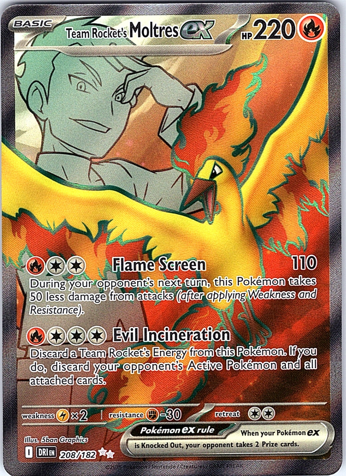 Team Rocket's Moltres ex Ultra Rare SV10: Destined Rivals 208/182 NM