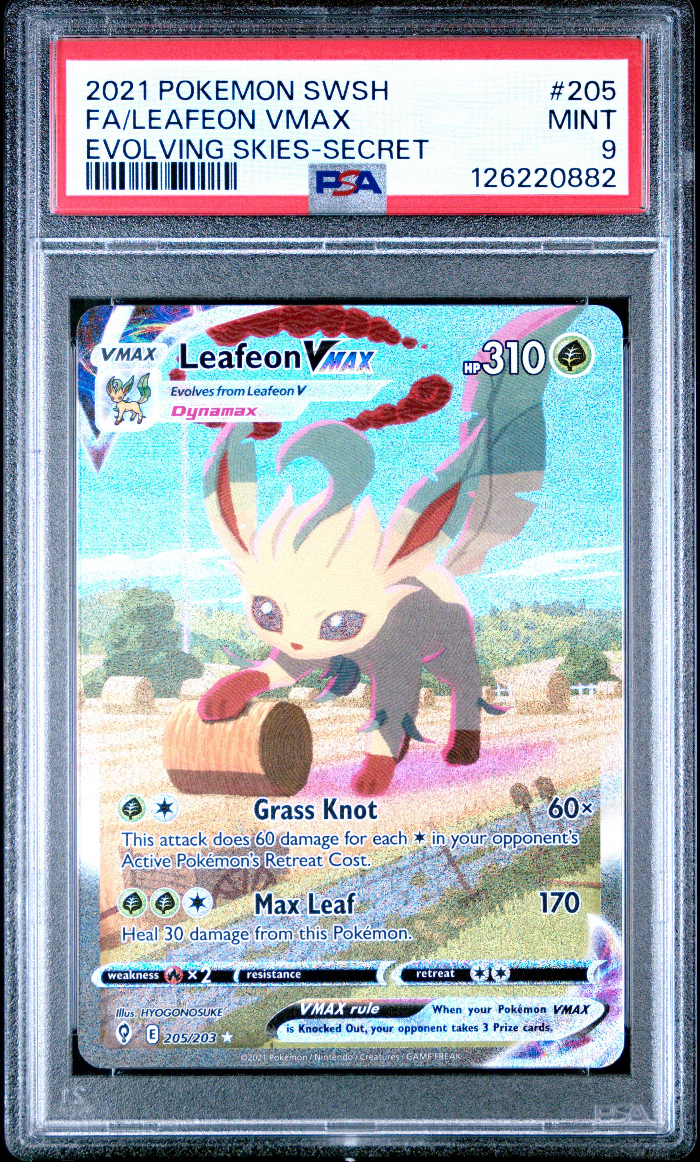 Fa/Leafeon Vmax Evolving Skies-Secret Sword & Shield Evolving Skies 205 PSA 9