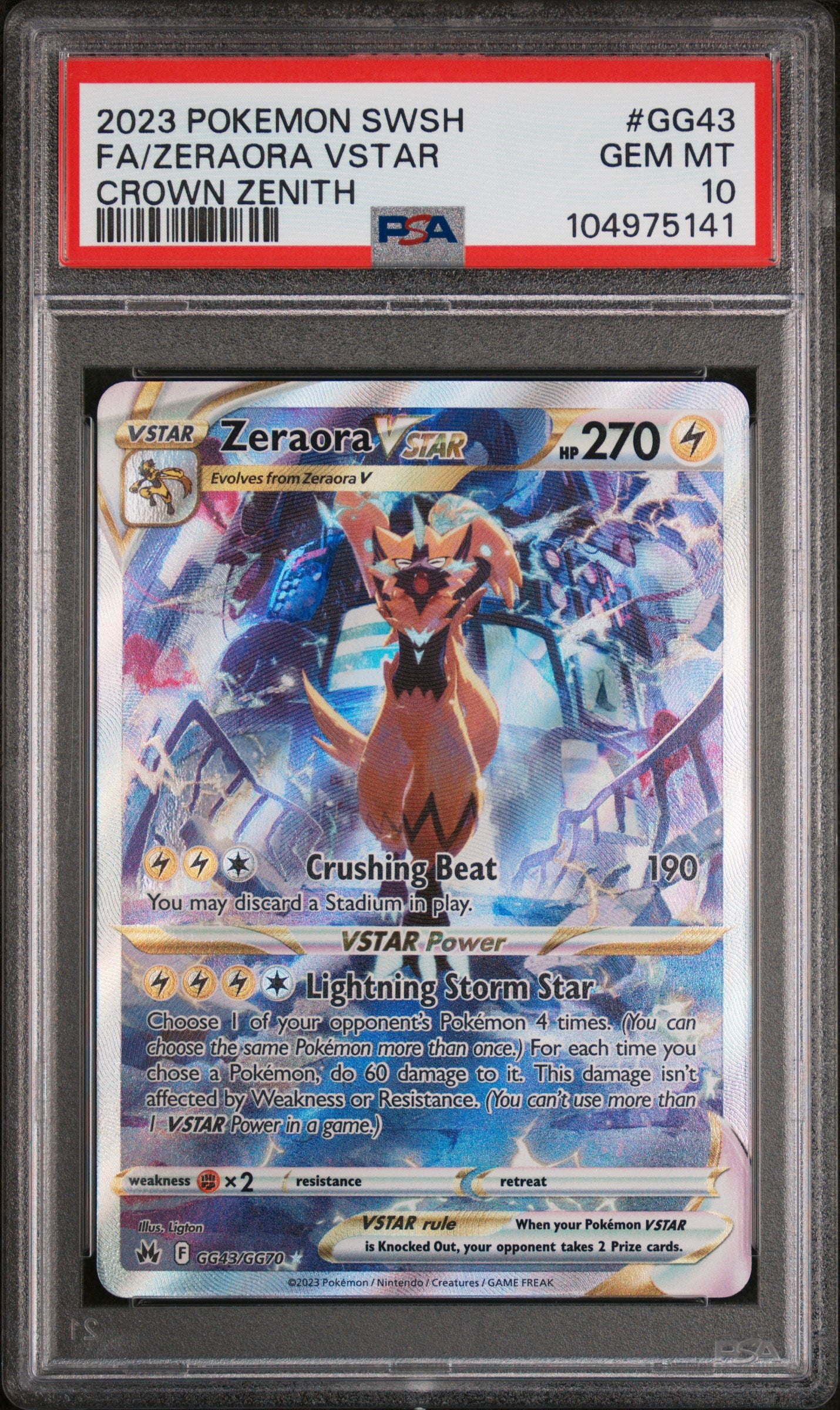 Fa/Zeraora Vstar Crown Zenith Pokemon Sword And Shield Crown Zenith GG43 PSA 10