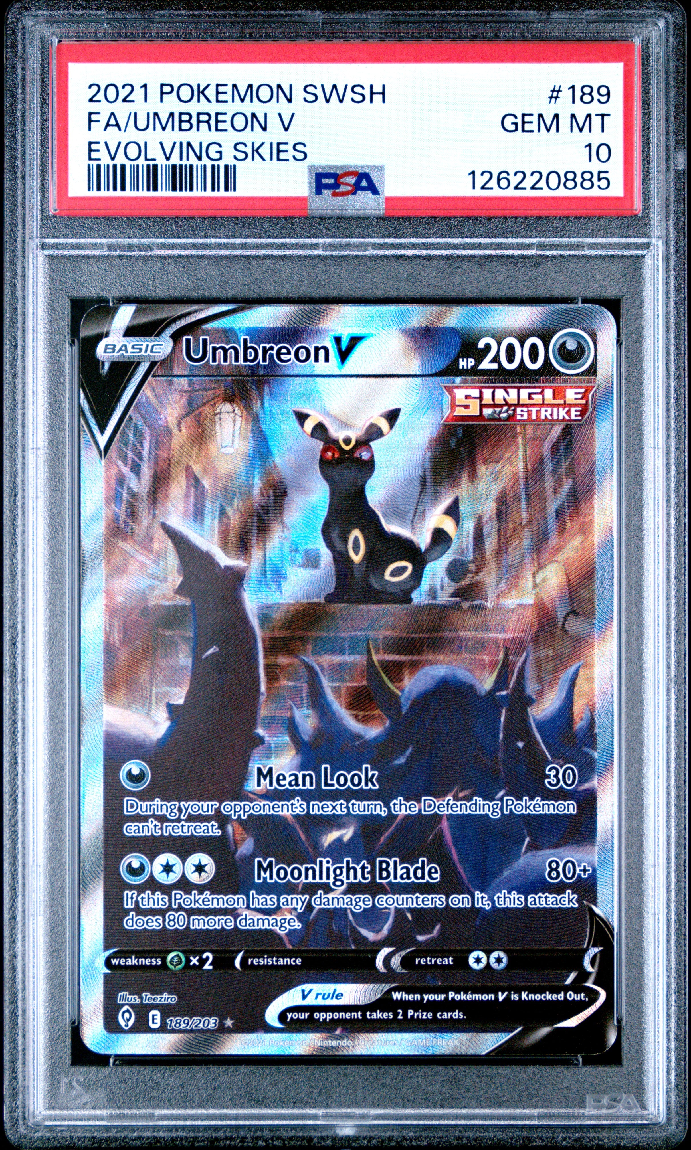 Fa/Umbreon V Evolving Skies Pokemon Sword & Shield Evolving Skies 189 PSA 10