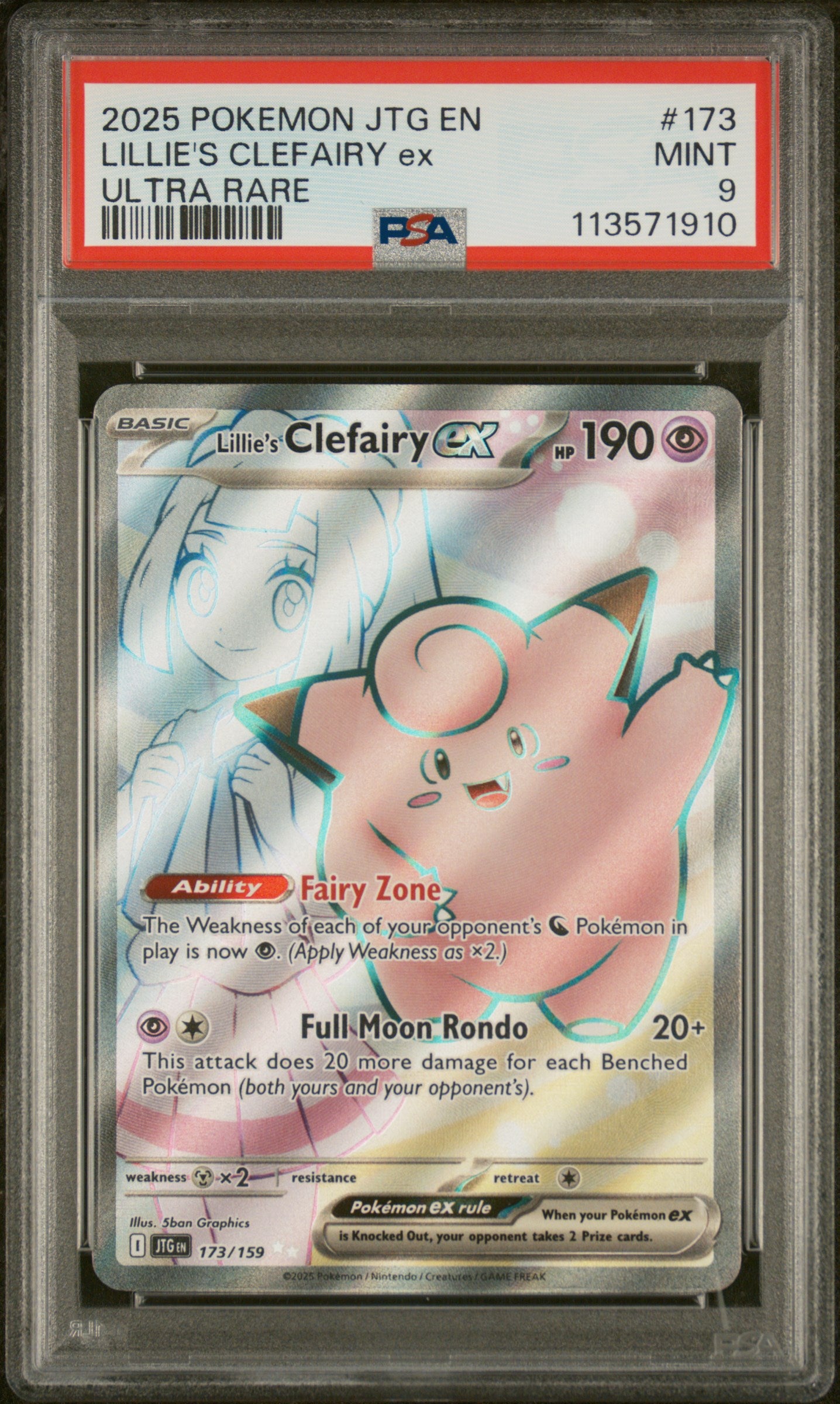 Lillie's Clefairy Ex Ultra Rare Pokemon Jtg En-Journey Together 173 PSA 9