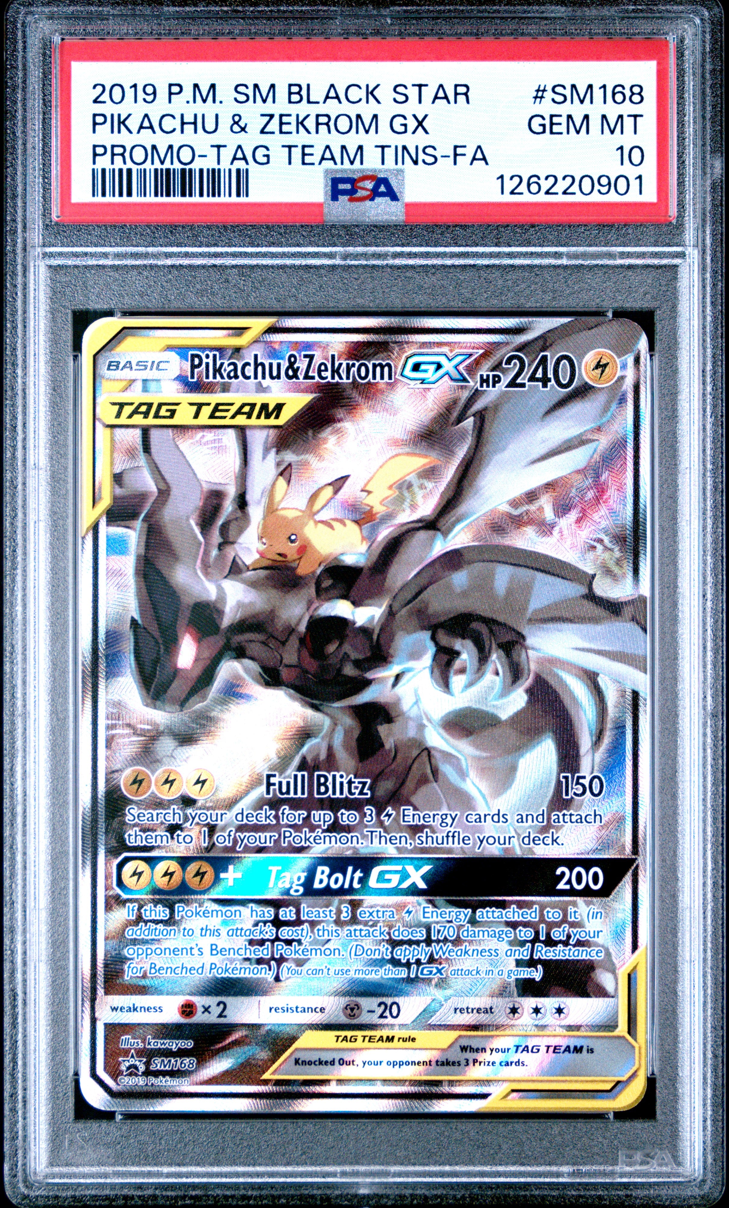 Pikachu & Zekrom Gx Promo-Tag Team Tins-Fa Sm Black Star Promo SM168 PSA 10