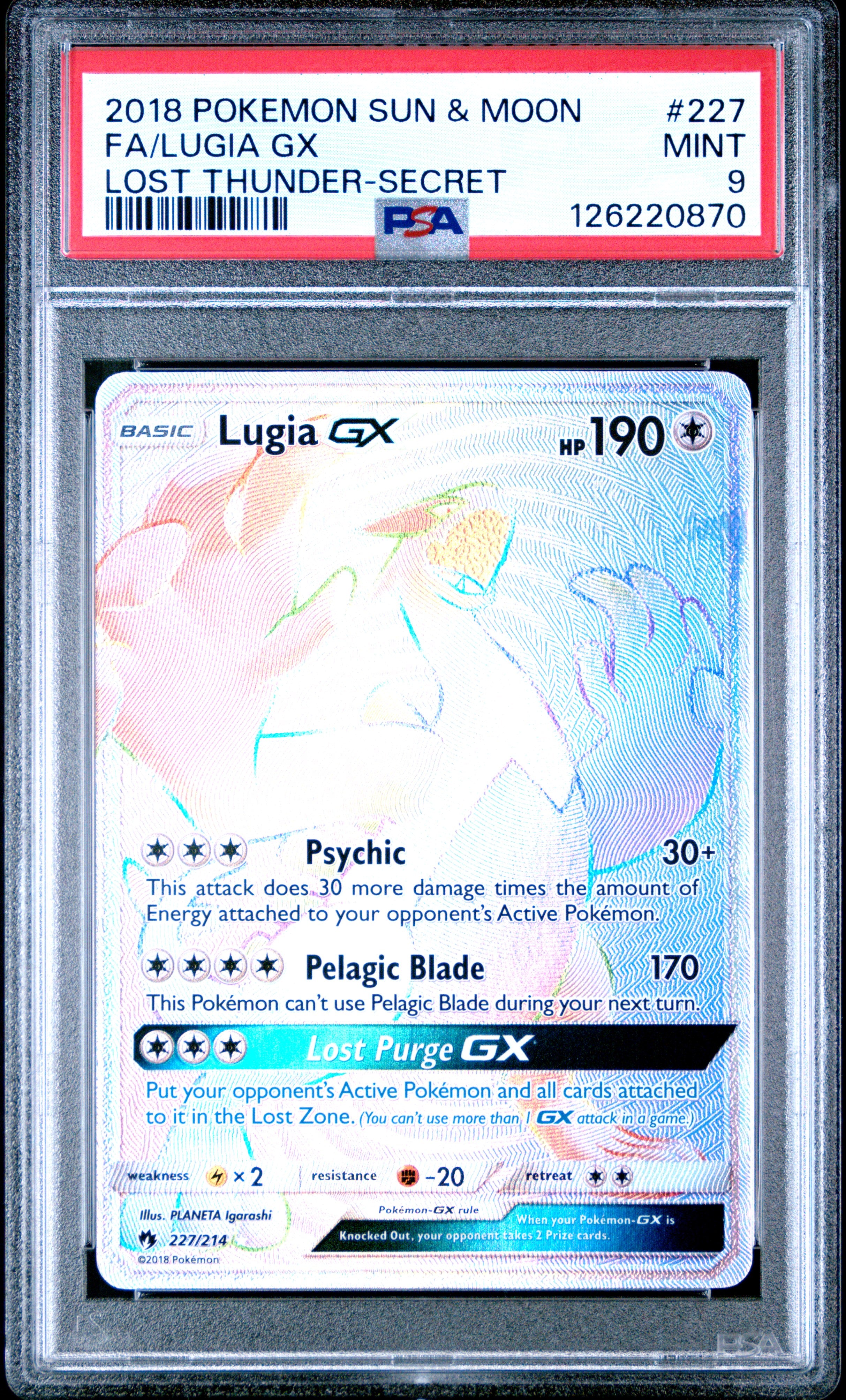 Fa/Lugia Gx Lost Thunder-Secret Pokemon Sun & Moon Lost Thunder 227 PSA 9