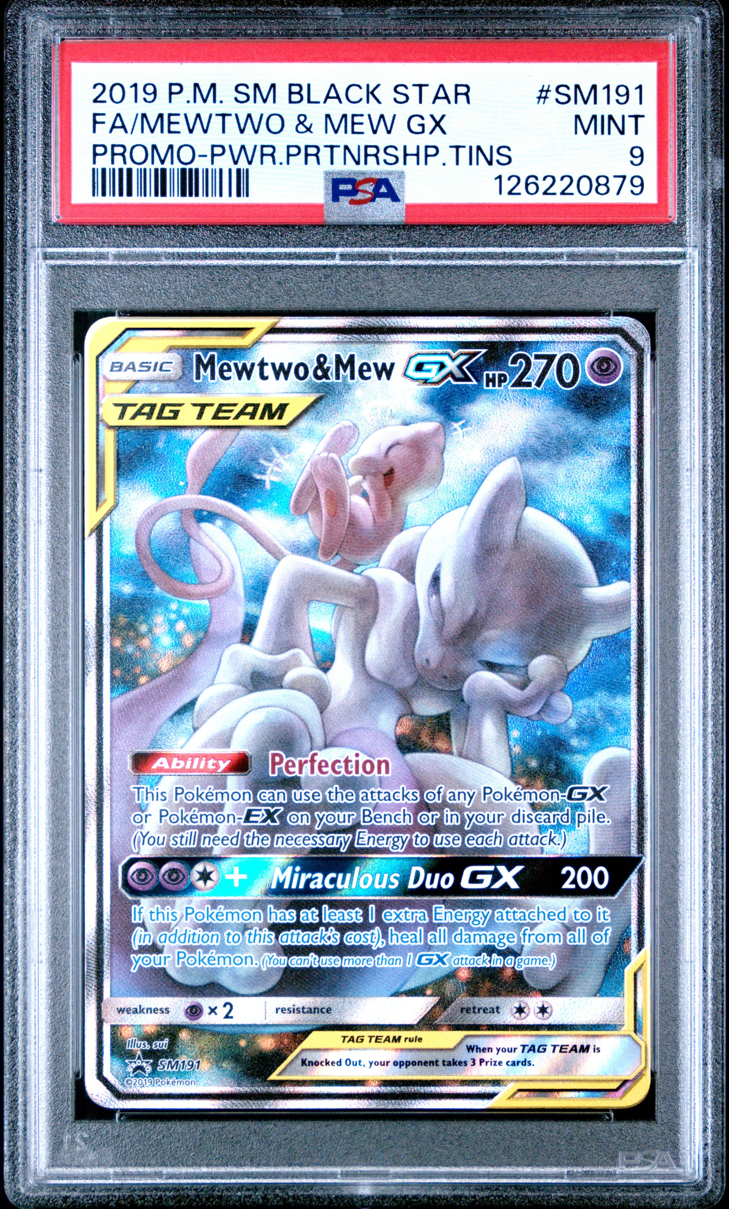 Fa/Mewtwo & Mew Gx Promo-Pwr.Prtnrshp.Tins Sm Black Star Promo SM191 PSA 9